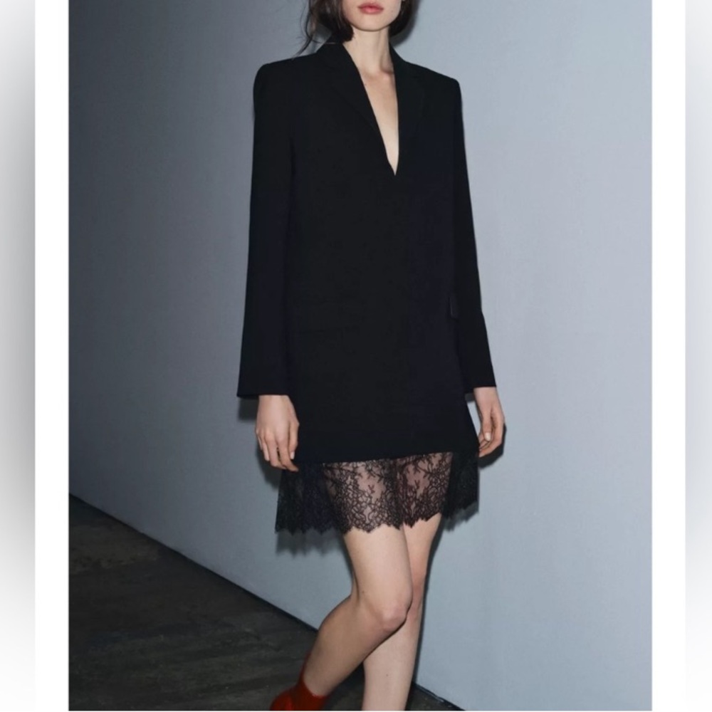 ZARA COLLECTION Limited Edition Lace Trim Blazer Dress NWT